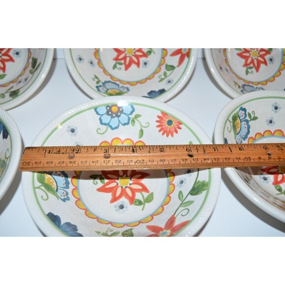 Cereal Bowls Threshold Melamine Floral Bright Colors 7"x 2" 6pc lot - Picture 3 of 7